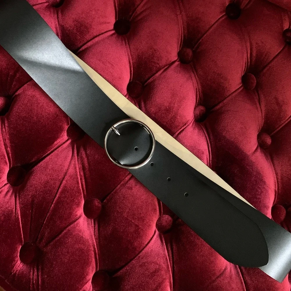 Matte Black Pleather Belt w Hoop Buckle